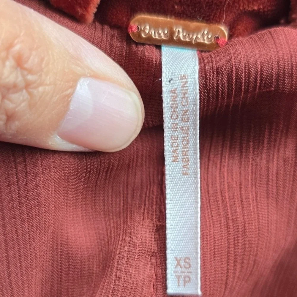 Free People Velvet Waterfall Duster Cardigan XS Rust Red asymmetrical high-low